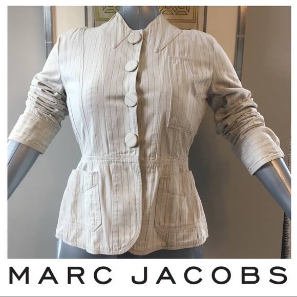 MARC JACOBS 💯 Cotton Striped Blazer in Linen/Grey - Picture 1 of 8